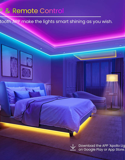 Load image into Gallery viewer, 50 FT Long LED Strip Lights,  Bluetooth LED Lights for Bedroom, Color Changing Light Strip with Music Sync, Smart Lights Controlled via Phone APP and IR Remote.