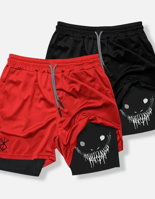 Load image into Gallery viewer, 2024 New Men'S Fitness Training Skinny Shorts Demon Print Summer 2 in 1 Quick Dry Gym Beach Jogging Shorts Outdoor Sportwear