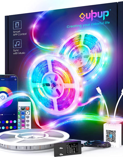Load image into Gallery viewer, 50 FT Long LED Strip Lights,  Bluetooth LED Lights for Bedroom, Color Changing Light Strip with Music Sync, Smart Lights Controlled via Phone APP and IR Remote.