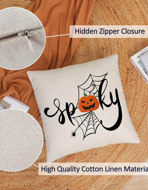 Load image into Gallery viewer, Halloween Pillow Covers 18X18 Set of 4 Trick or Treat Decorative Throw Pillows Cover Black Spider Webs Pillow Cases Home Outdoor Sofa Couch Cushion Covers for Halloween Decor (18 by 18)