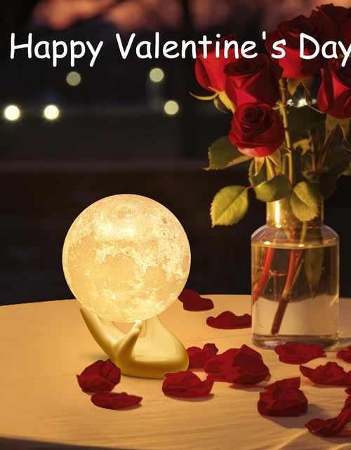 Load image into Gallery viewer, Moon Lamp, 3.5 Inch 3D Printing Lunar Lamp Night Light with White Hand Stand as Kids Women Girls Boy Birthday Gift, USB Charging Touch Control Brightness Two Tone Warm Cool White