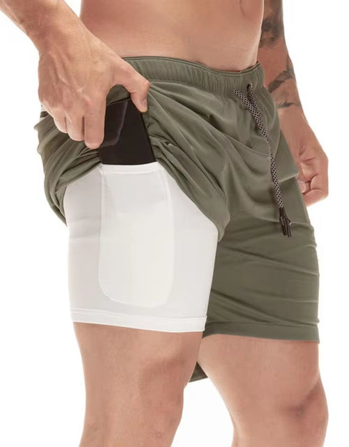 Load image into Gallery viewer, Men 2 in 1 Running Shorts Jogging Gym Fitness Training Quick Dry Beach Short Pants Male Summer Sports Workout Bottoms Clothing