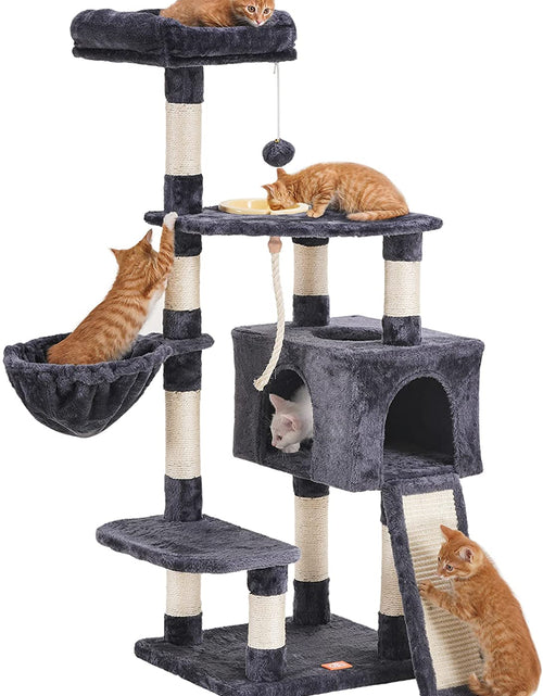 Load image into Gallery viewer, Cat Tree, Cat Tower for Indoor Cats with Scratching Board, Multi-Level Cat Furniture Condo with Feeding Bowl Smoky Gray HCT010G