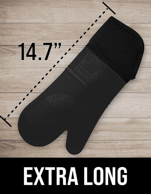 Load image into Gallery viewer, Extra Long Professional Silicone Oven Mitt, Oven Mitts with Quilted Liner, Heat Resistant Pot Holders, Flexible Oven Gloves, Black, 1 Pair, 14.7 Inch