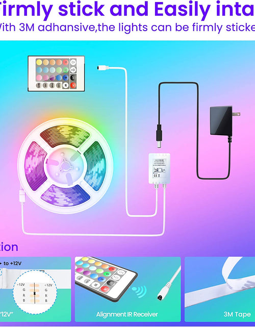 Load image into Gallery viewer, 50 FT Long LED Strip Lights,  Bluetooth LED Lights for Bedroom, Color Changing Light Strip with Music Sync, Smart Lights Controlled via Phone APP and IR Remote.
