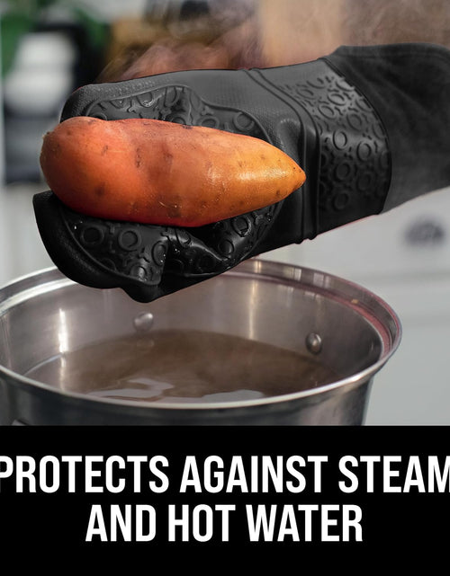 Load image into Gallery viewer, Extra Long Professional Silicone Oven Mitt, Oven Mitts with Quilted Liner, Heat Resistant Pot Holders, Flexible Oven Gloves, Black, 1 Pair, 14.7 Inch