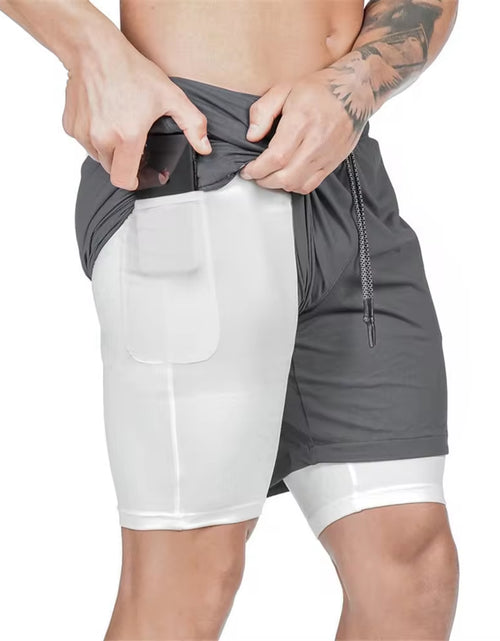 Load image into Gallery viewer, Men 2 in 1 Running Shorts Jogging Gym Fitness Training Quick Dry Beach Short Pants Male Summer Sports Workout Bottoms Clothing