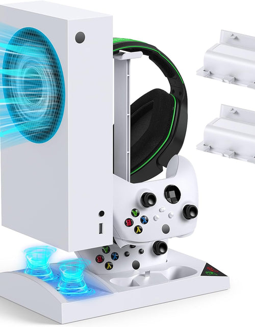 Load image into Gallery viewer, Charger Stand with Cooling Fan for Xbox Series S Console and Controller,Vertical Dual Charging Dock Accessories with 2 X 1400Mah Rechargeable Battery and Cover, Earphone Bracket for XSS