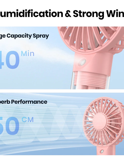 Load image into Gallery viewer, Portable Handheld Misting Fan 2000Mah Rechargeable Personal Mister Fan, Battery Operated Spray Water Mist Fan Foldable Mini