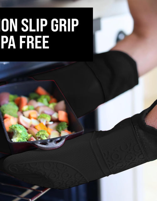 Load image into Gallery viewer, Extra Long Professional Silicone Oven Mitt, Oven Mitts with Quilted Liner, Heat Resistant Pot Holders, Flexible Oven Gloves, Black, 1 Pair, 14.7 Inch