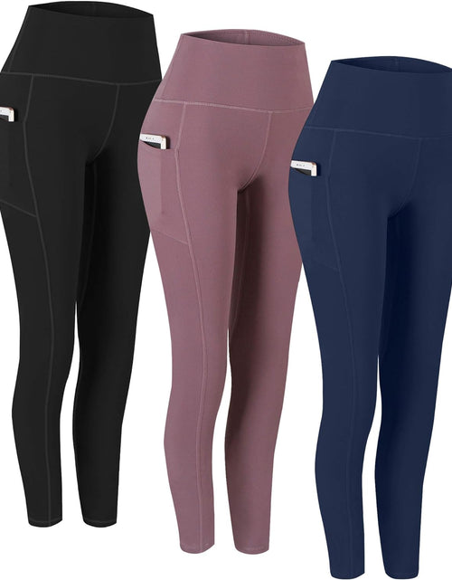 Load image into Gallery viewer, 2 Pack High Waist Yoga Pants, Pocket Yoga Pants Tummy Control Workout Running 4 Way Stretch Yoga Leggings