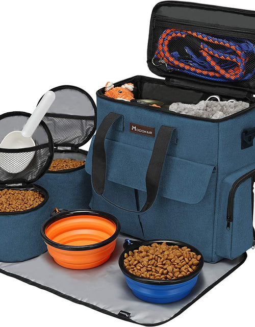 Load image into Gallery viewer, Dog Travel Bag Dog Travel Kit for a Weekend Away Set Includes Pet Travel Bag Organizer for Accessories, 2 Collapsible Dog Bowls, 2 Travel Dog Food Container (Black)