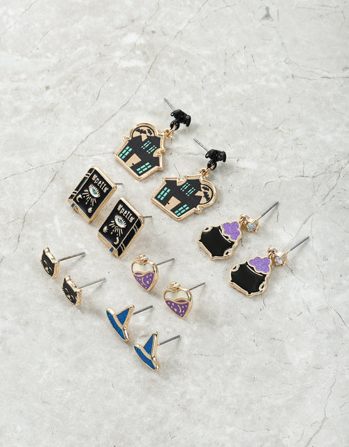 Load image into Gallery viewer, Halloween Motif Earrings, Multicolored, Goldtone, 6 Pairs, Female