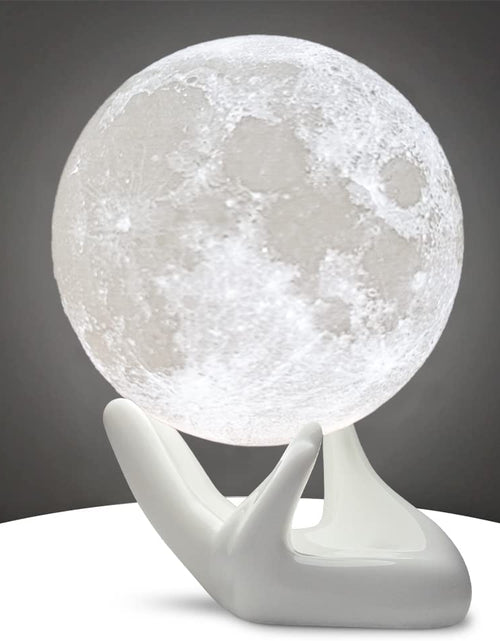Load image into Gallery viewer, Moon Lamp, 3.5 Inch 3D Printing Lunar Lamp Night Light with White Hand Stand as Kids Women Girls Boy Birthday Gift, USB Charging Touch Control Brightness Two Tone Warm Cool White
