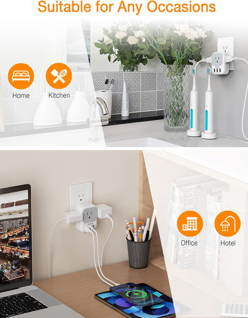 Load image into Gallery viewer, Multi Plug Outlet Extender with USB,  Electrical 4 Box Splitter 3 USB Wall Charger, Multiple Charging Station for Cruise, Travel, Office, Dorm Essentials