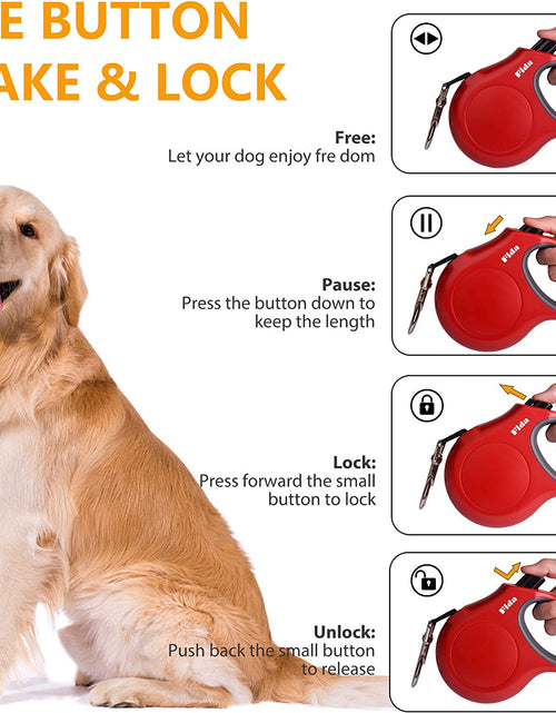 Load image into Gallery viewer, Retractable Dog Leash with Dispenser and Poop Bags for X-Small/Small/Medium/Large Breed, 16 Ft Heavy Duty Pet Walking Leash, Anti-Slip Soft Handle, Reflective Strong Nylon Tape, One-Handed Brake