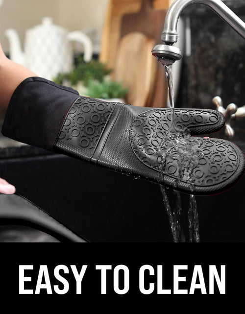 Load image into Gallery viewer, Extra Long Professional Silicone Oven Mitt, Oven Mitts with Quilted Liner, Heat Resistant Pot Holders, Flexible Oven Gloves, Black, 1 Pair, 14.7 Inch