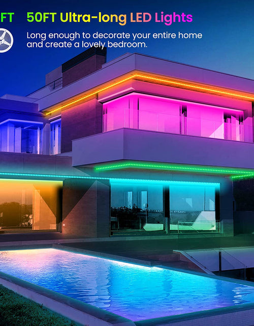 Load image into Gallery viewer, 50 FT Long LED Strip Lights,  Bluetooth LED Lights for Bedroom, Color Changing Light Strip with Music Sync, Smart Lights Controlled via Phone APP and IR Remote.