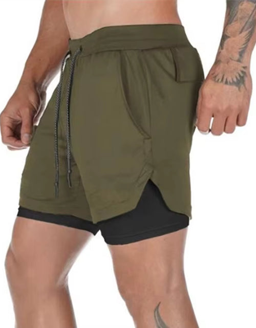 Load image into Gallery viewer, Men 2 in 1 Running Shorts Jogging Gym Fitness Training Quick Dry Beach Short Pants Male Summer Sports Workout Bottoms Clothing