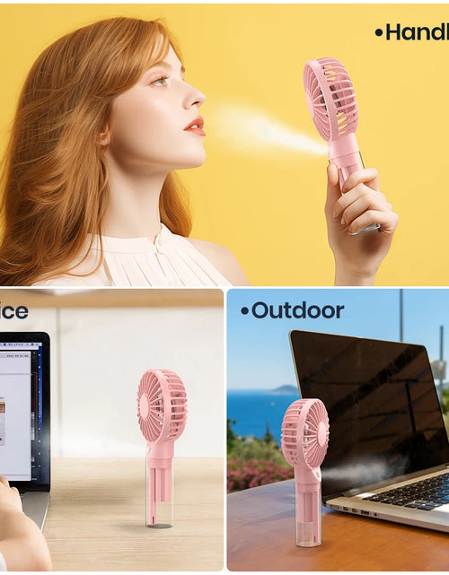Load image into Gallery viewer, Portable Handheld Misting Fan 2000Mah Rechargeable Personal Mister Fan, Battery Operated Spray Water Mist Fan Foldable Mini