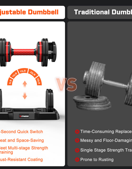 Load image into Gallery viewer, 50Lb(25Lb*2) 5 in 1 Adjustable Dumbbells 25LB Set of 2 Adjustable Free Weights Plates and Rack - Hand Weights for Women and Men - Adjust Weight for Home Gym Full Body Workout Fitness