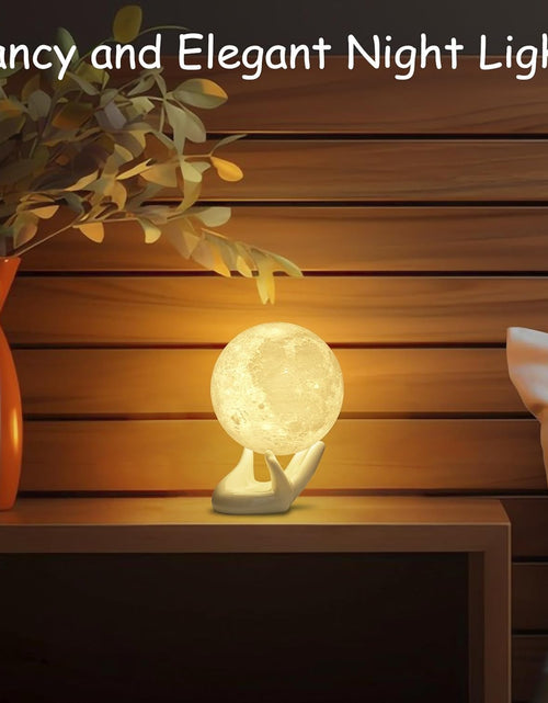 Load image into Gallery viewer, Moon Lamp, 3.5 Inch 3D Printing Lunar Lamp Night Light with White Hand Stand as Kids Women Girls Boy Birthday Gift, USB Charging Touch Control Brightness Two Tone Warm Cool White