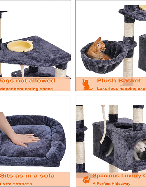 Load image into Gallery viewer, Cat Tree, Cat Tower for Indoor Cats with Scratching Board, Multi-Level Cat Furniture Condo with Feeding Bowl Smoky Gray HCT010G