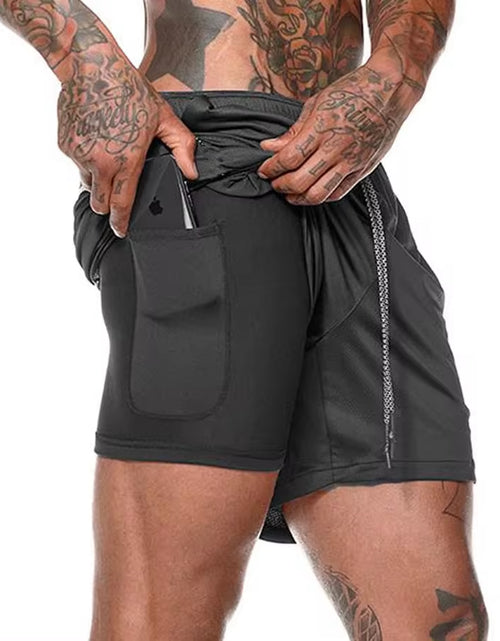 Load image into Gallery viewer, Men 2 in 1 Running Shorts Jogging Gym Fitness Training Quick Dry Beach Short Pants Male Summer Sports Workout Bottoms Clothing