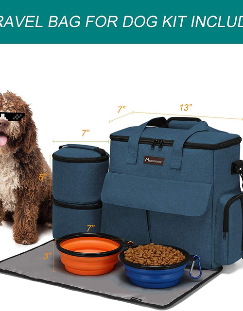 Load image into Gallery viewer, Dog Travel Bag Dog Travel Kit for a Weekend Away Set Includes Pet Travel Bag Organizer for Accessories, 2 Collapsible Dog Bowls, 2 Travel Dog Food Container (Black)