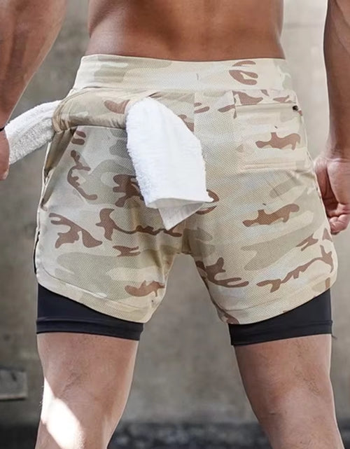 Load image into Gallery viewer, Men 2 in 1 Running Shorts Jogging Gym Fitness Training Quick Dry Beach Short Pants Male Summer Sports Workout Bottoms Clothing