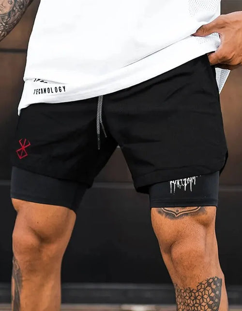 Load image into Gallery viewer, 2024 New Men'S Fitness Training Skinny Shorts Demon Print Summer 2 in 1 Quick Dry Gym Beach Jogging Shorts Outdoor Sportwear