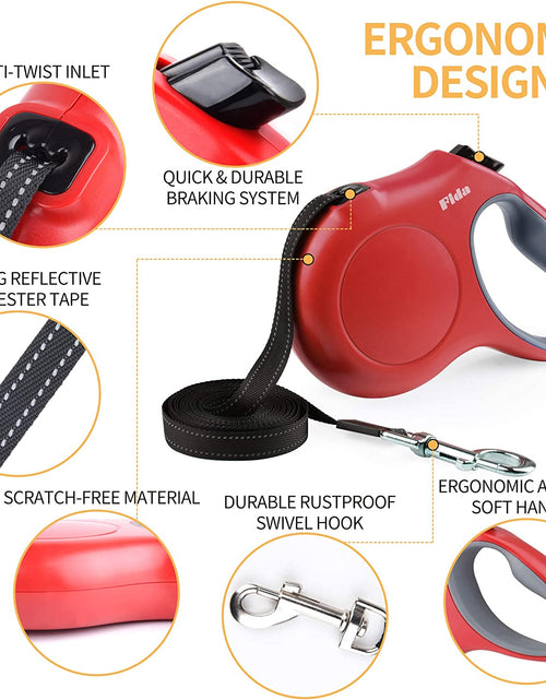 Load image into Gallery viewer, Retractable Dog Leash with Dispenser and Poop Bags for X-Small/Small/Medium/Large Breed, 16 Ft Heavy Duty Pet Walking Leash, Anti-Slip Soft Handle, Reflective Strong Nylon Tape, One-Handed Brake