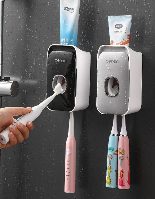 Load image into Gallery viewer, Automatic Toothpaste Dispenser Squeezer with Toothbrush Holder Wall Mounted Bathroom Accessories Sets