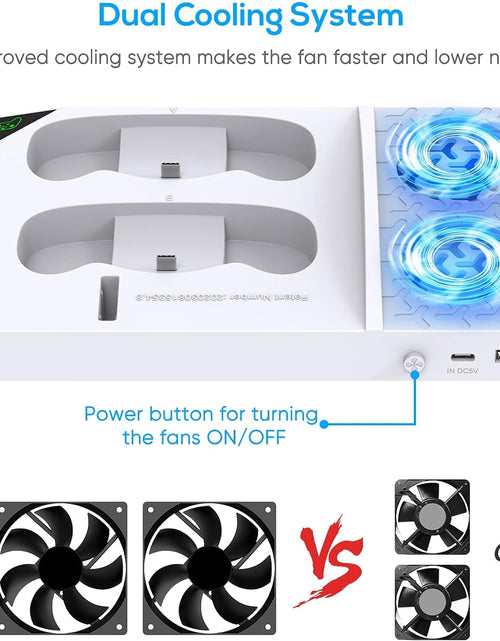 Load image into Gallery viewer, Charger Stand with Cooling Fan for Xbox Series S Console and Controller,Vertical Dual Charging Dock Accessories with 2 X 1400Mah Rechargeable Battery and Cover, Earphone Bracket for XSS