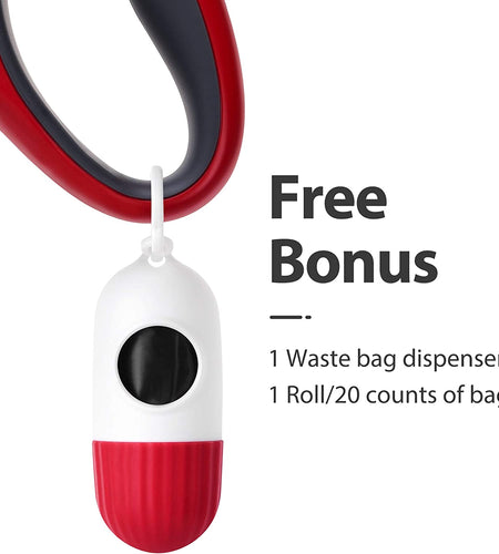 Retractable Dog Leash with Dispenser and Poop Bags for X-Small/Small/Medium/Large Breed, 16 Ft Heavy Duty Pet Walking Leash, Anti-Slip Soft Handle, Reflective Strong Nylon Tape, One-Handed Brake