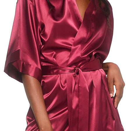 Women'S Pure Color Satin Short Kimono Bridesmaids Lingerie Robes