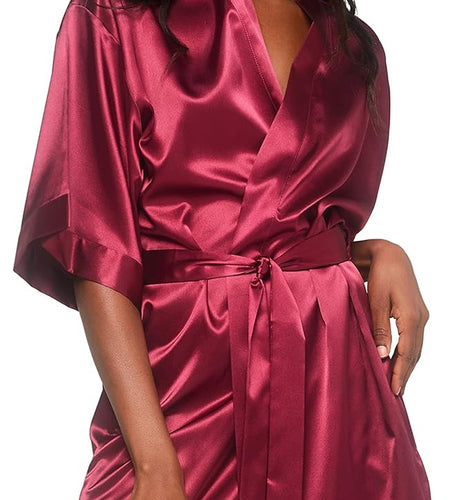 Women'S Pure Color Satin Short Kimono Bridesmaids Lingerie Robes