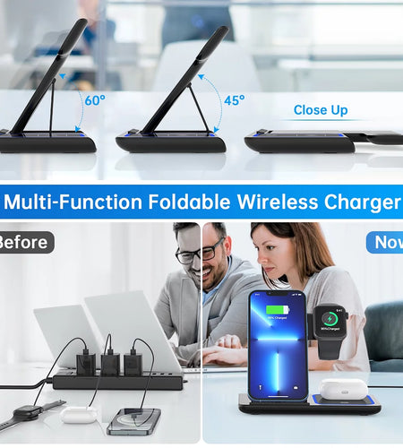 3 in 1 Wireless Charger, 18W Fast Charger Pad Stand Charging Station Dock for Iwatch Series SE 8/7/6/5/4/3 Airpods Pro/3/2 for Iphone 15/14/13/12 /11/Pro Max/12 Mini /XR (With QC3.0 Adapter)