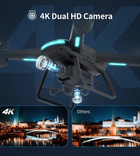 JY03 Drone with 1080P HD Camera for Adults and Kids, FPV RC Quadcopter with LED Lights and Optical Flow Sensor, 2 Batteries, Black