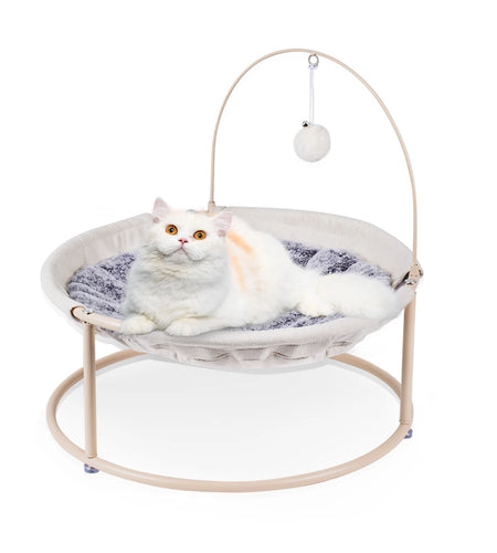 Cat Hammocks, Cat Beds with Bouncy Ball & Bell, Detachable Pet Hammock Bed, Portable Indoor/Outdoor Pet Bed, Soft & Comfortable Elevated Cat Bed for Cats and Small Dogs, Off-White