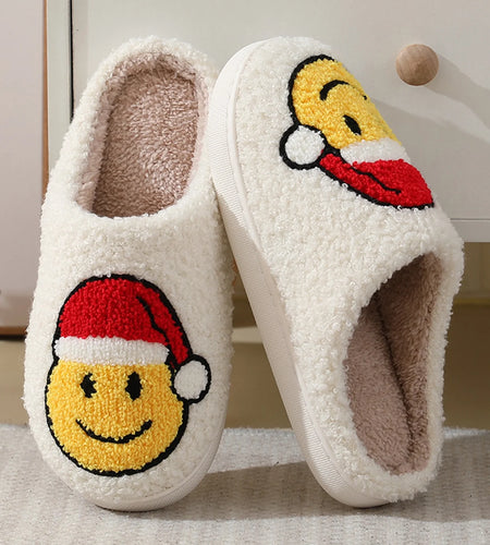 Smile Face Slippers for Women Men, Anti-Slip Soft Plush House Slippers with Memory Foam Slip Cute Cartoon Shoes Warmth for Indoor Outdoor（42/43）