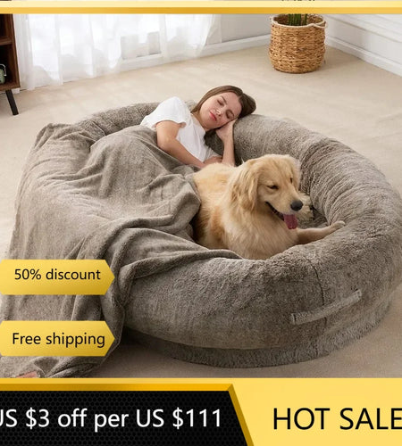 Large Human Dog Bed Bean Bag Bed for Giant Beanbag Dog Bed with , Families, Pets,72"X48"X10" (Brown)Freight Free