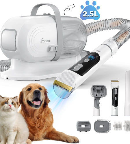 14Kpa Dog Grooming Kit & Vacuum, 2.5L Pet Hair Vacuum Suction 99% Pet Hair,3 Modes Suction Dog Grooming Clipper Kit,5 Pet Groomer Tools,Low Noise Pet Shedding Vacuum for Dogs Cats,White