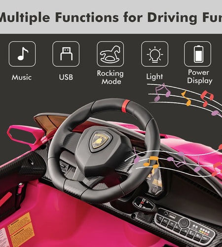 2 Seater Kids Ride on Car, 12V 4WD Licensed Lamborghini Veneno Powered Electric Vehicle with Hydraulic Doors, Rocking Mode, Adjustable Speeds, Remote Control, MP3, Headlight