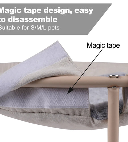 Cat Hammocks, Cat Beds with Bouncy Ball & Bell, Detachable Pet Hammock Bed, Portable Indoor/Outdoor Pet Bed, Soft & Comfortable Elevated Cat Bed for Cats and Small Dogs, Off-White