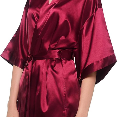 Women'S Pure Color Satin Short Kimono Bridesmaids Lingerie Robes