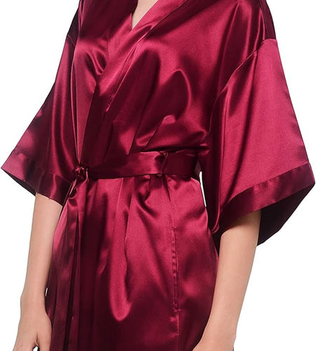 Women'S Pure Color Satin Short Kimono Bridesmaids Lingerie Robes