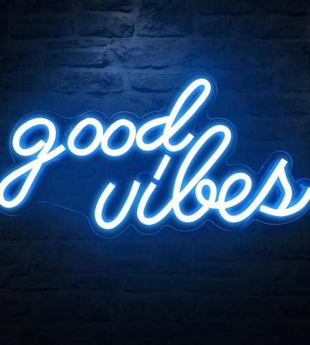 Good Vibes Neon Sign for Bedroom Wall Decor Powered by USB Neon Light, Ice Blue Color,16.1"X8.3"X0.6"