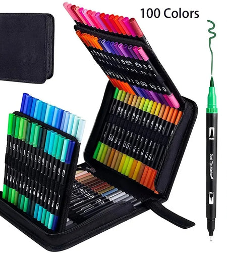 12-132 Colors Dual Tip Watercolor Brush Pen Kids Adults Artist Fine Point Coloring Markers Art Supplies for Artist