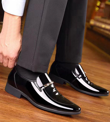 Adult Men Shoes Extra Wide Shoes for Men Leather Classic Style Mens Shoes Fashion Metal Strip Decoration Leather Shoe Horn for Men Black 10.5